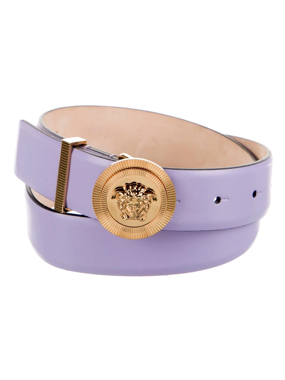 New! Versace Medusa Biggie Lilac Purple Gold Leather Belt Size 90